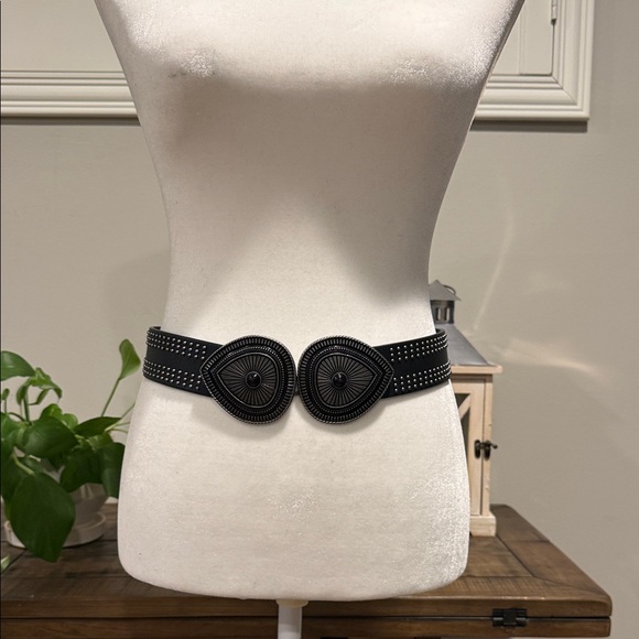 Black Studded Belt with Decorative Buckle - Picture 2 of 9